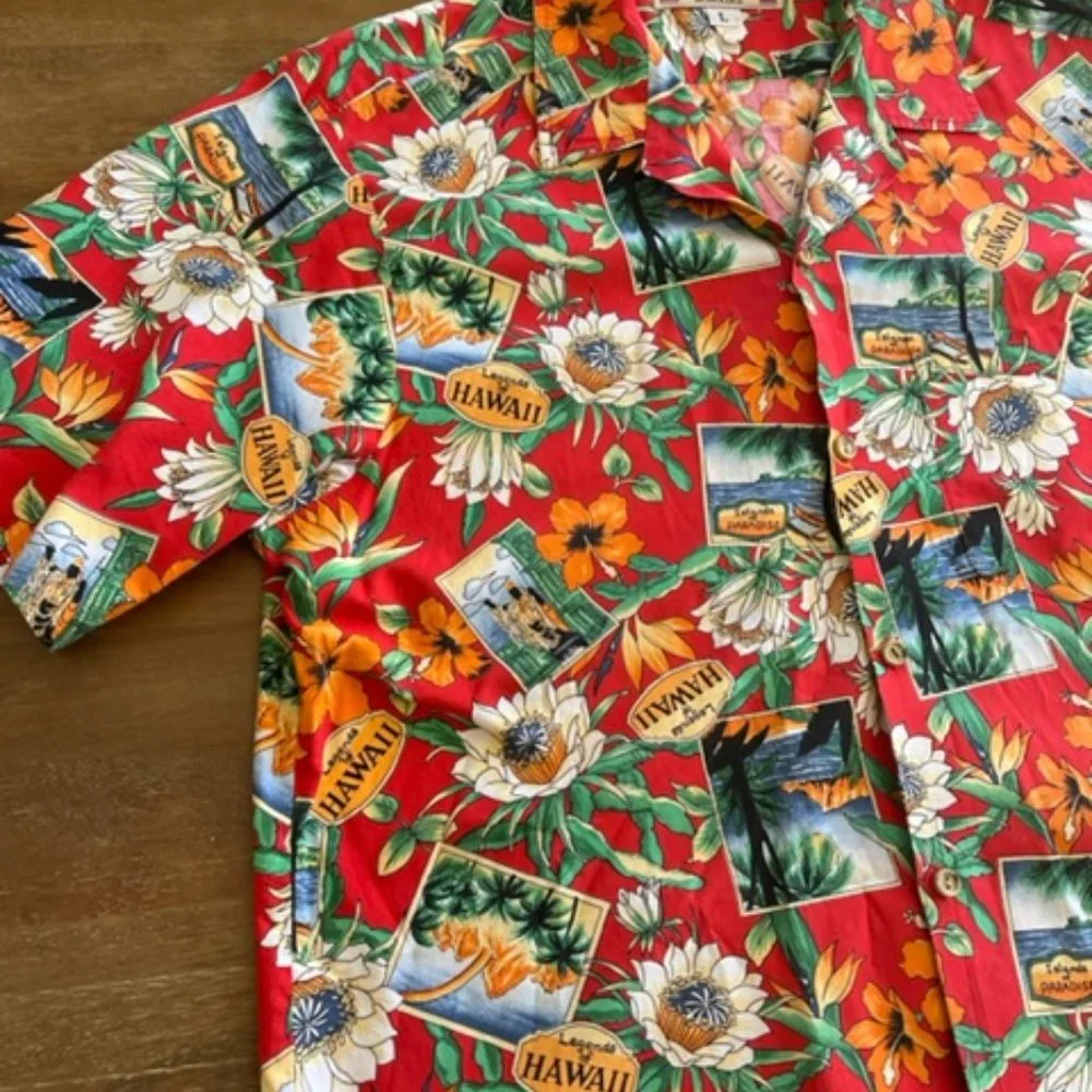 Vtg Banana Jack Honolulu Hawaiian Shirt Mens Large Floral All Over Print S/S Red